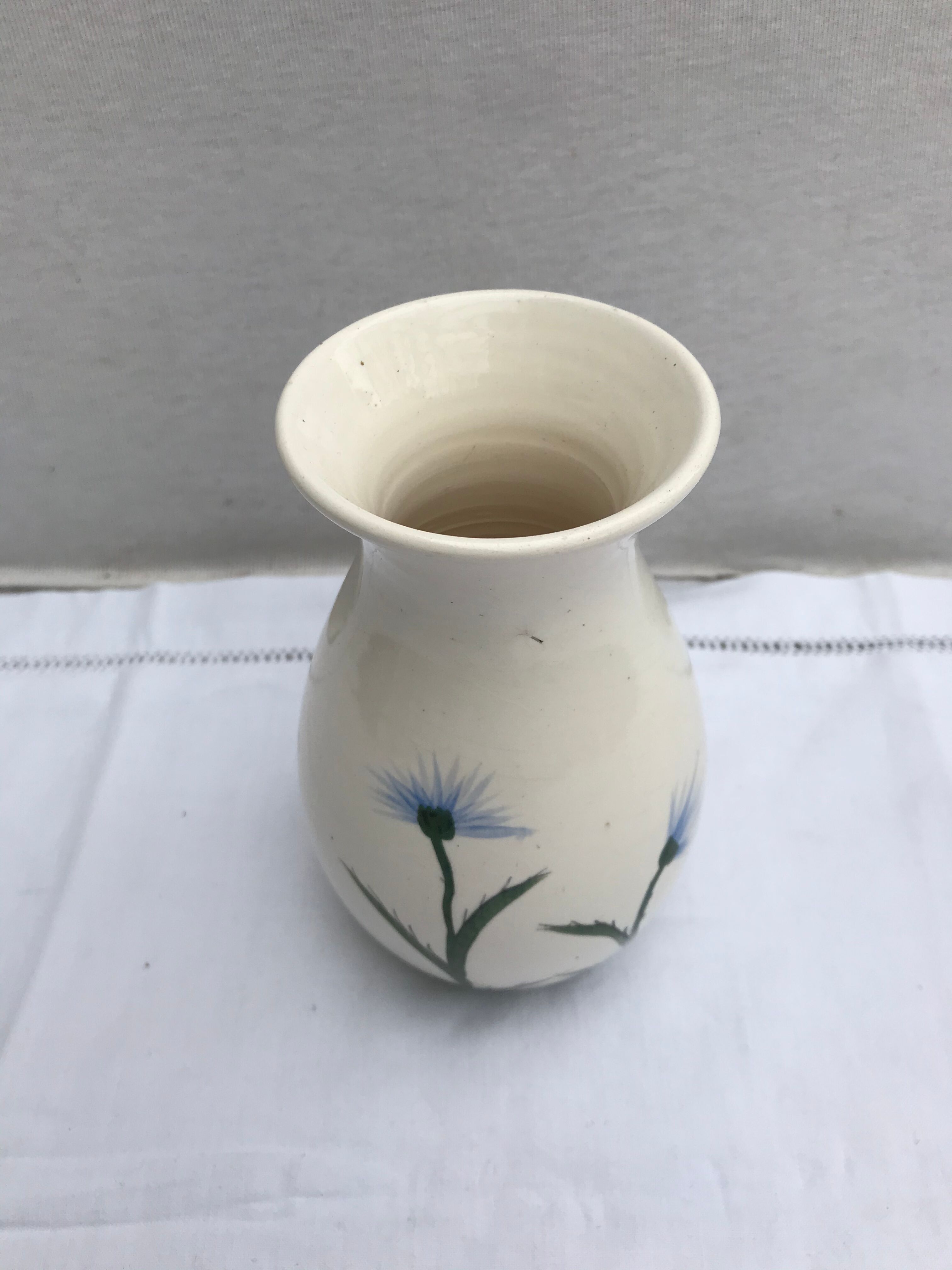 Ancient Vase CYPRUS Ceramics White Drawing Vintage Flowers