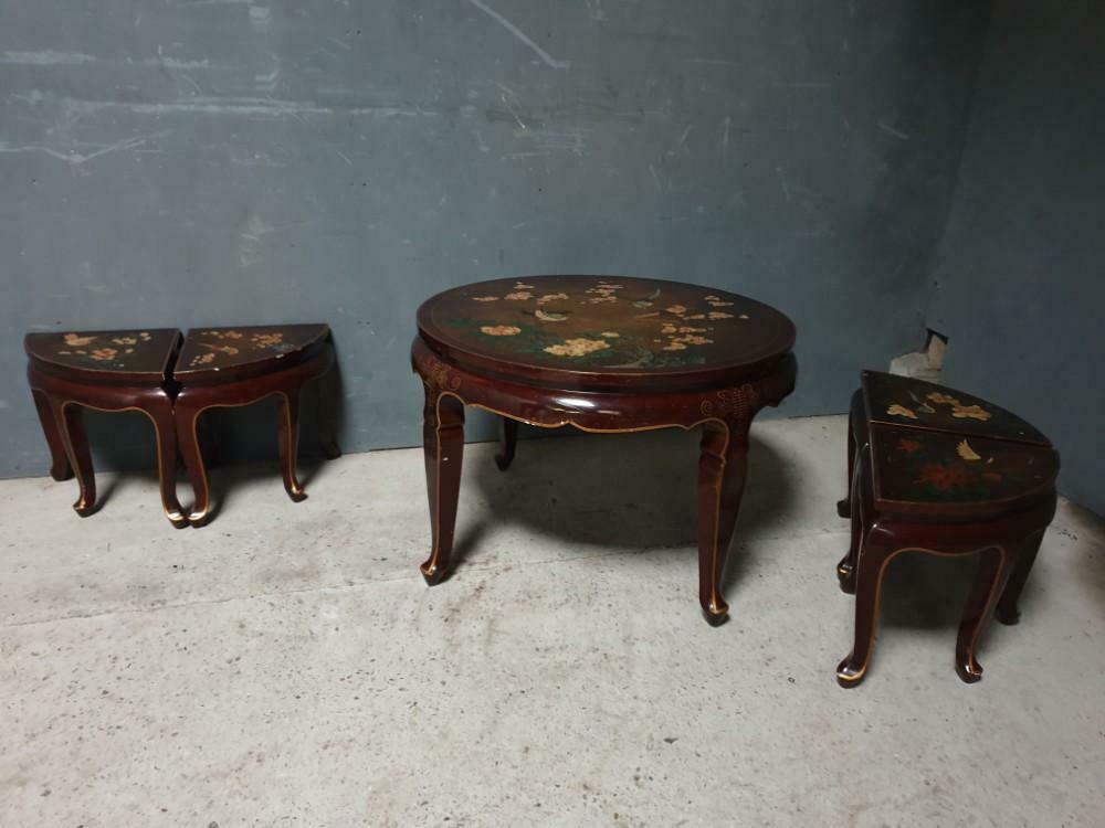 Antique Japanese coffee table with stools