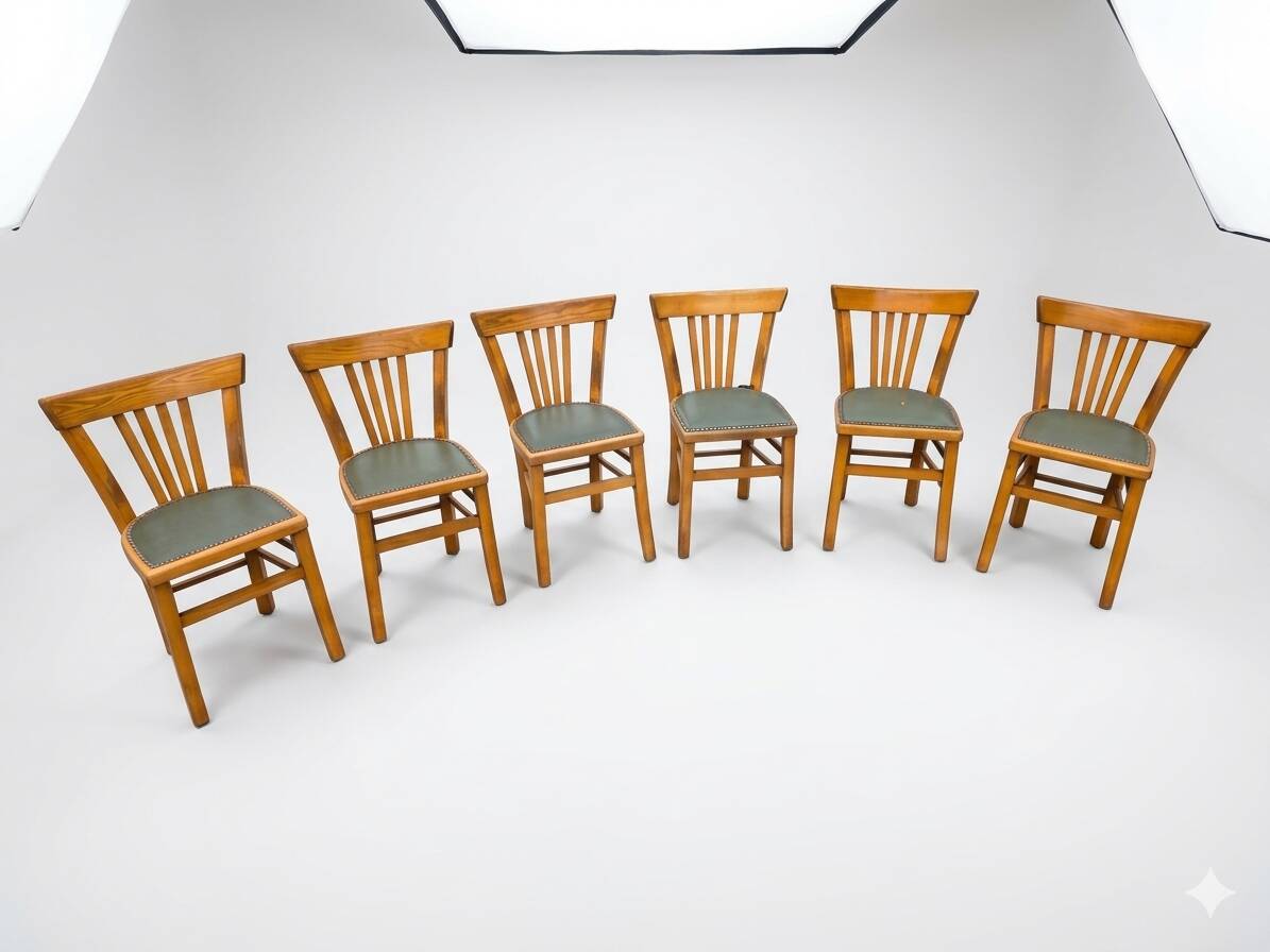 6 bistro chairs in solid oak, 1920s