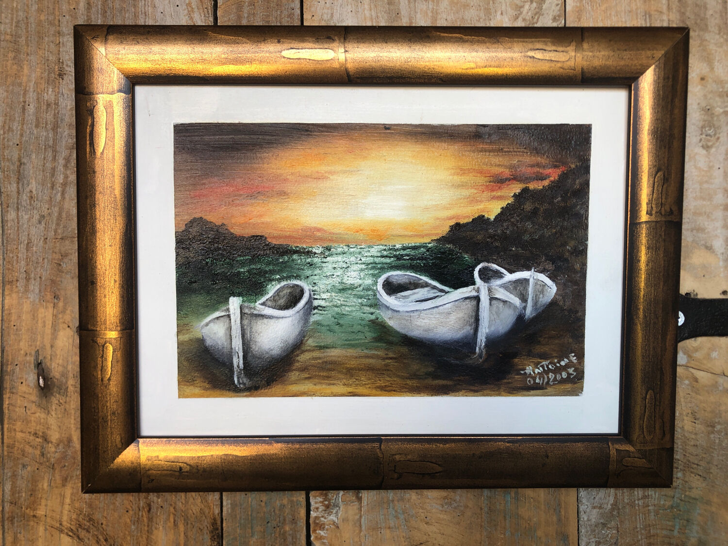 Painting oil antoine barques seaside + gilded wood frame #a220