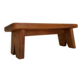 Tabouret petit banc brutaliste années 60 en chêne massif