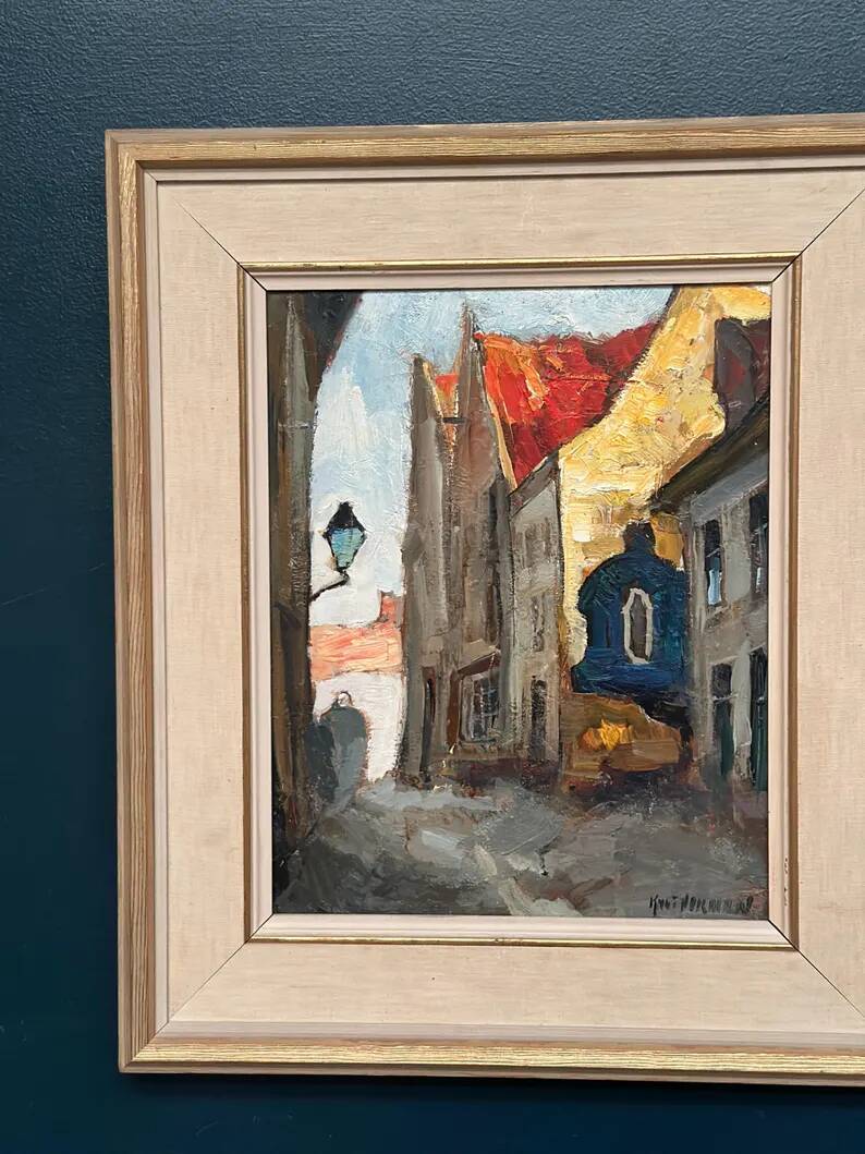 Original Swedish Oil on Panel - "Alley" by Knut Norman - Signed - Vintage and Framed - 59 × 46 cm (23.2" × 18.1")