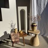 Large beige vase with blue and pink trim H27 D21