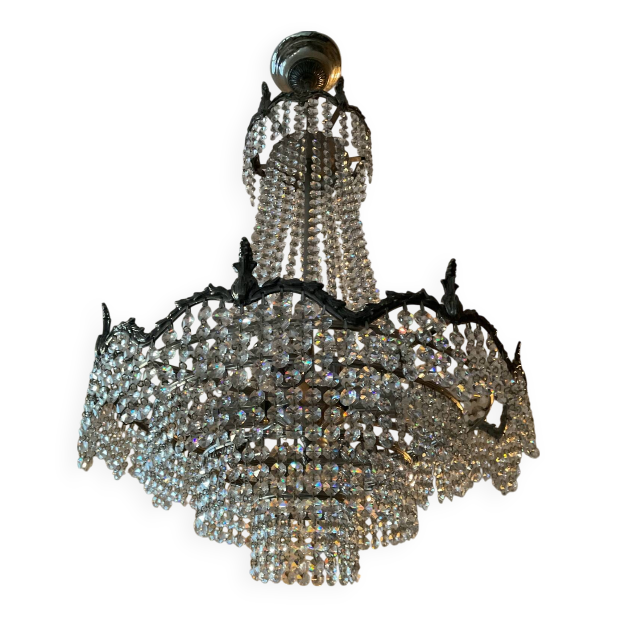 Lustre Montgolfière à pampilles en cristal