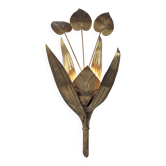 Brass Floral Leaf Wall Sconce, Hollywood Regency Style, 1960s