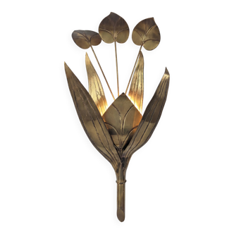 Brass Floral Leaf Wall Sconce, Hollywood Regency Style, 1960s
