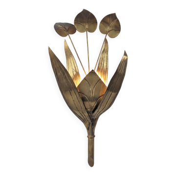 Brass Floral Leaf Wall Sconce, Hollywood Regency Style, 1960s