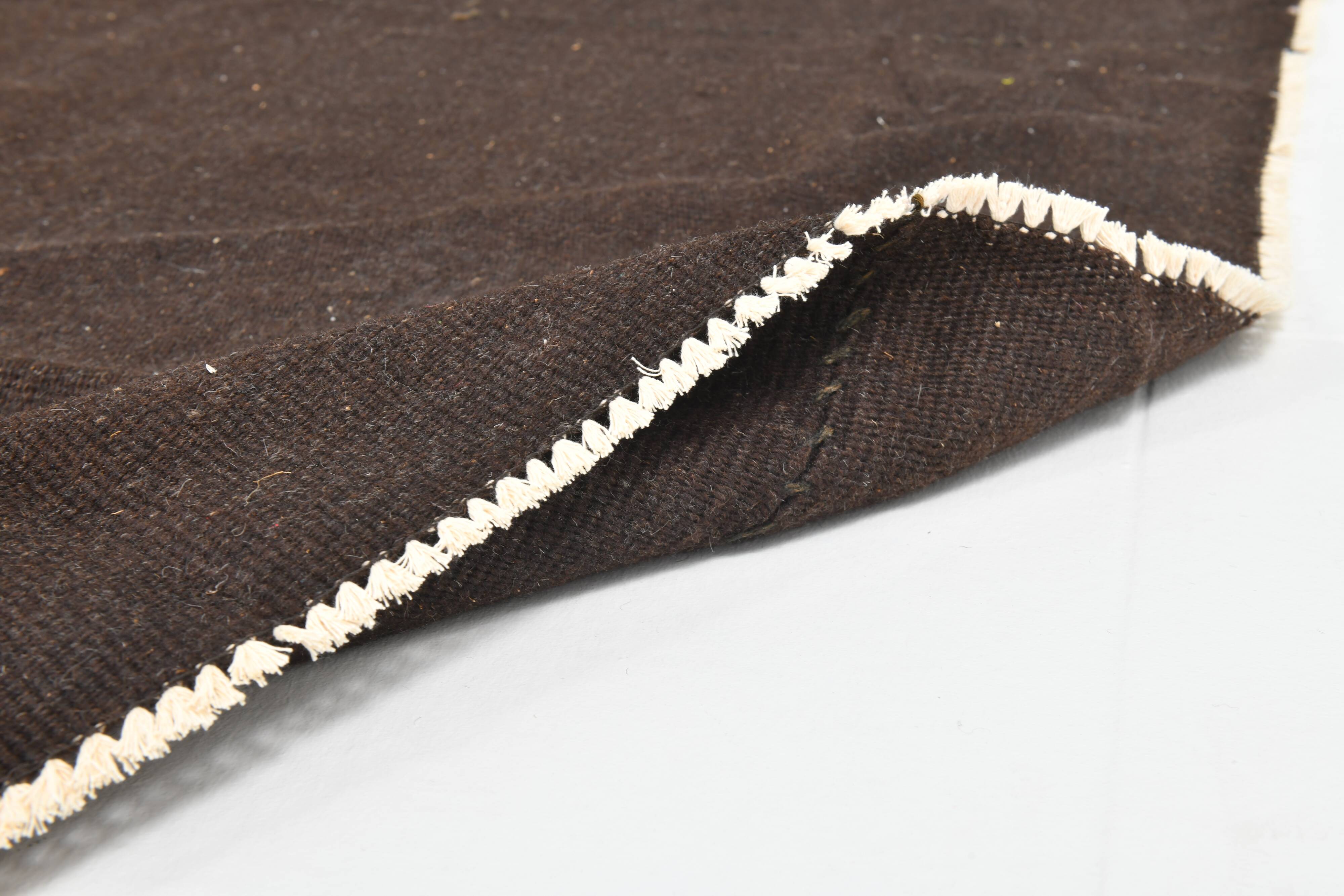 Turkish Dark Brown Modern Vintage Kilim Rug, 320x367Cm