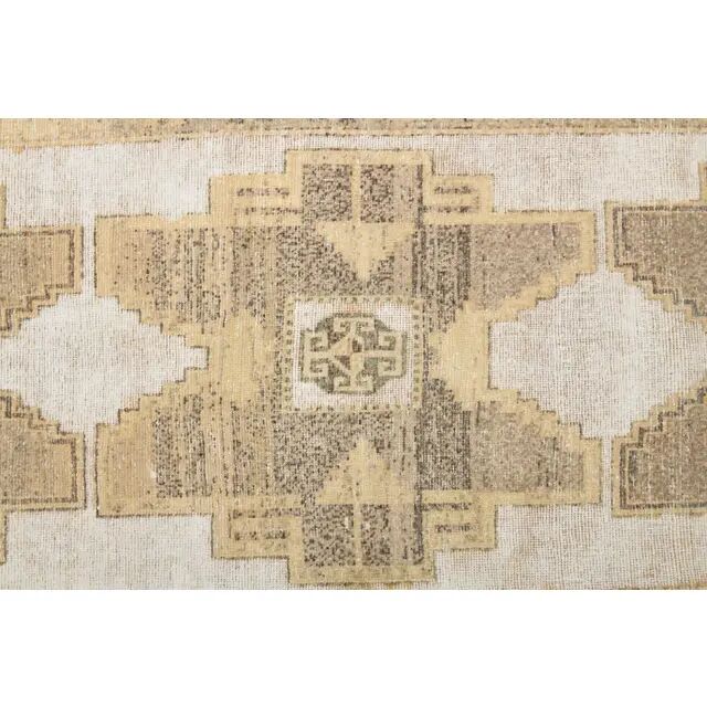 1970s Turkish Hand-Knotted Wool Cotton White Runner Rug 120X314