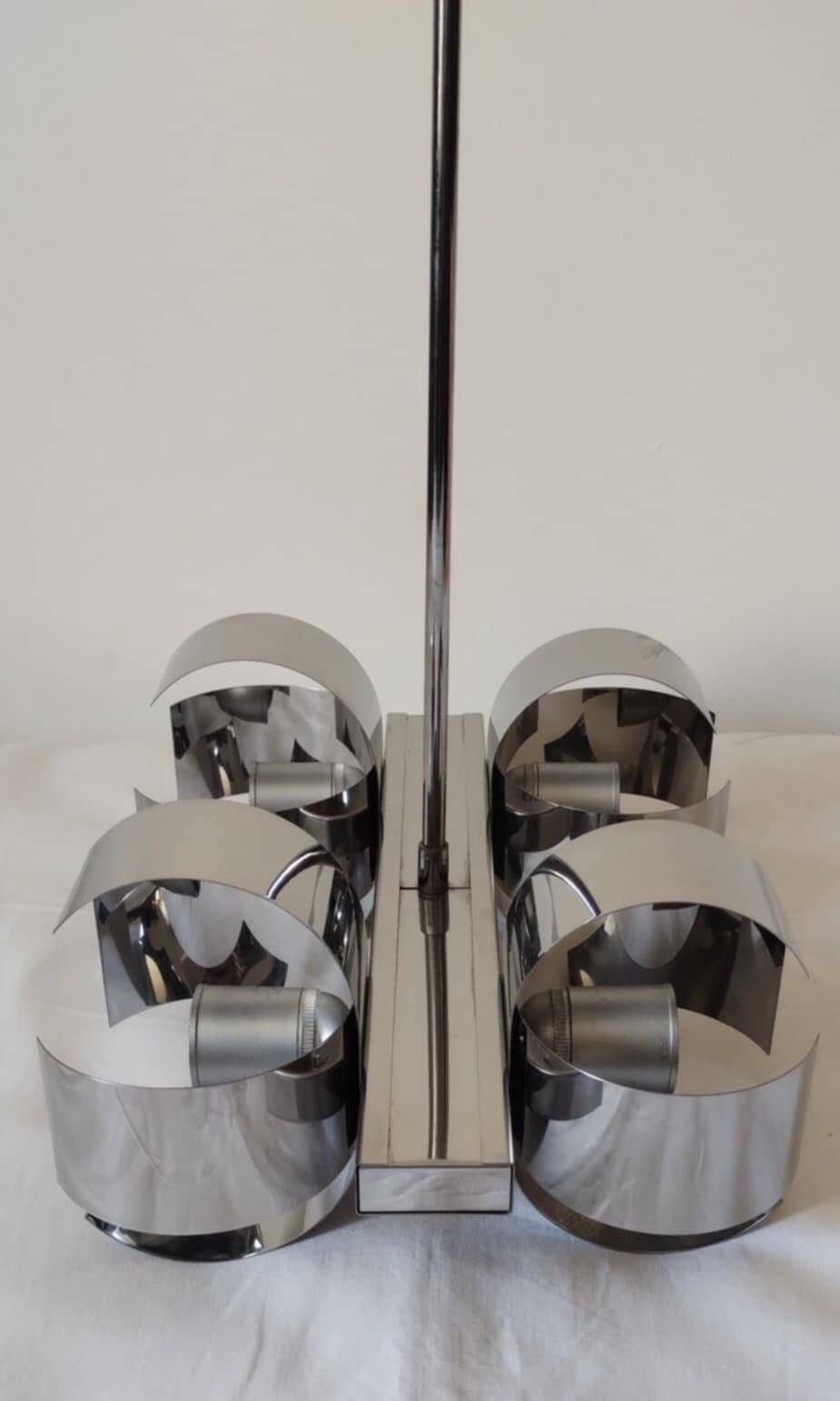 Space Age 4-light chandelier in chrome metal, 1970s