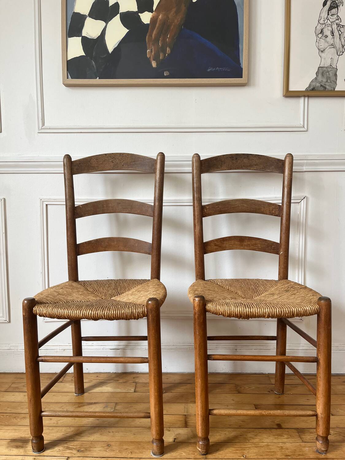 Paire de chaises paillées