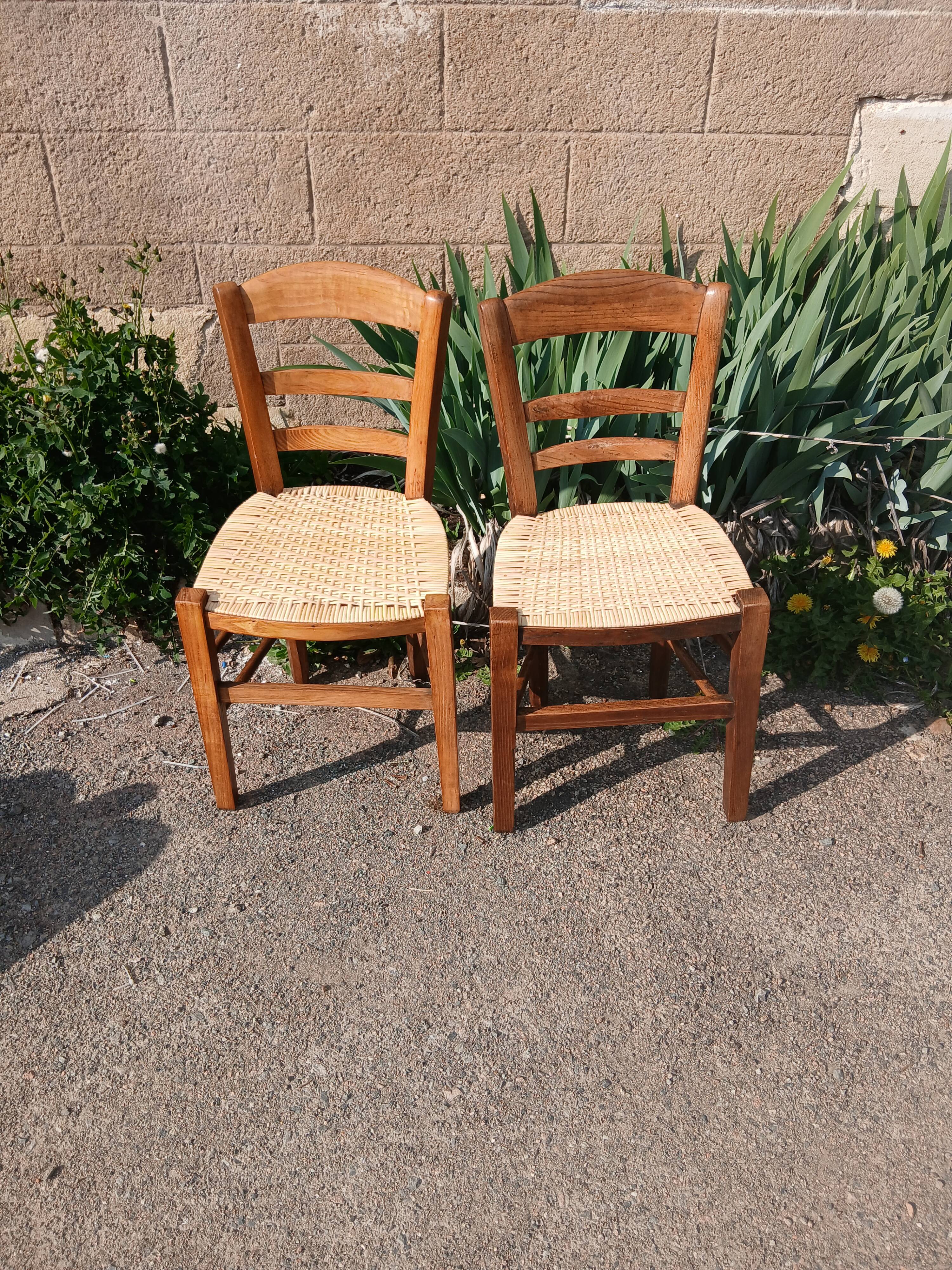 Pair of caned church chairs
