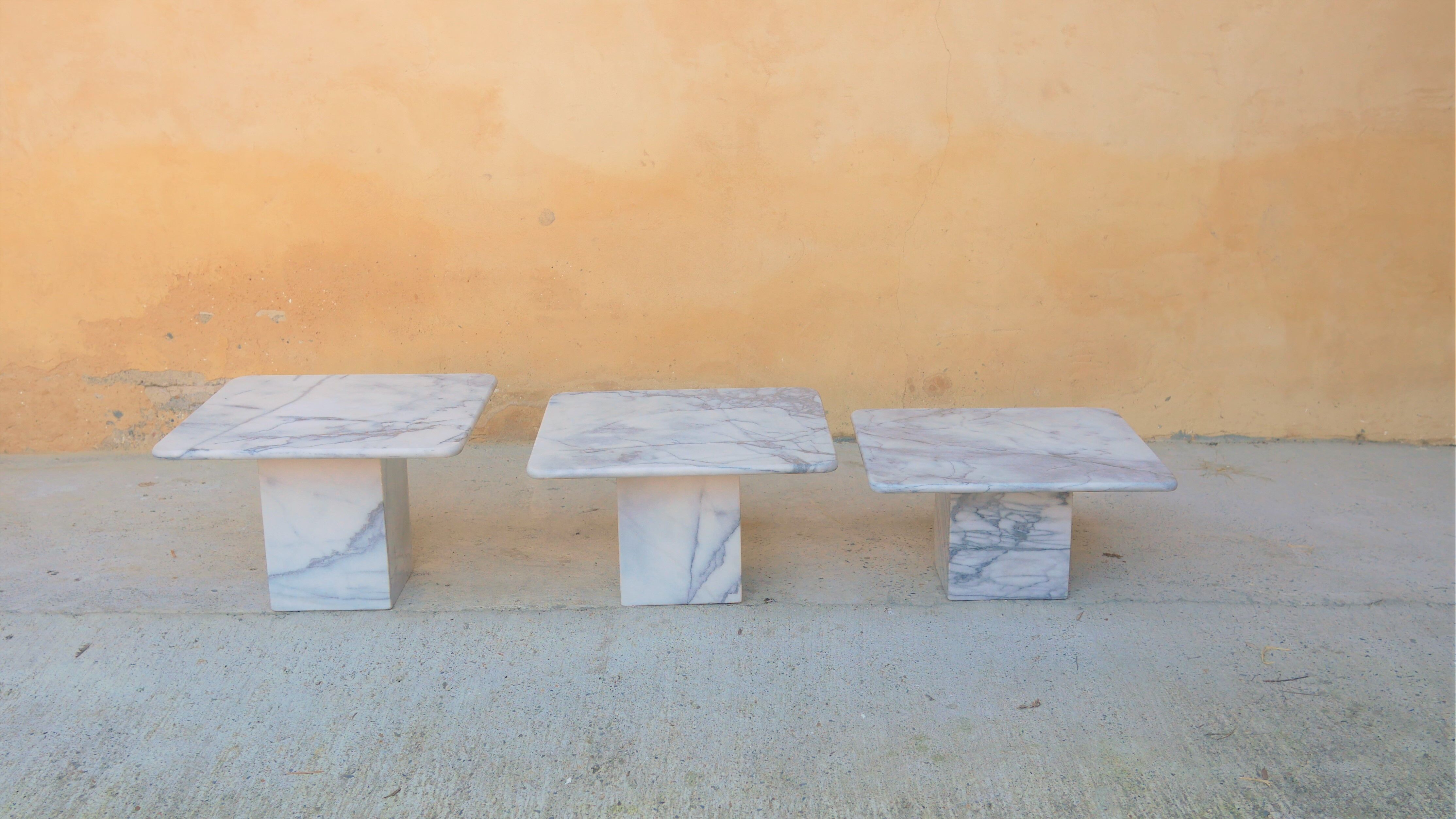 Series of 3 vintage marble coffee tables