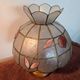 Vintage lamp in wood, brass and mother-of-pearl.