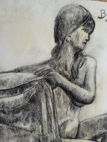 Dessin 2 nus au fusain / 1950/60 signé