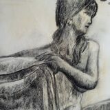 Dessin 2 nus au fusain / 1950/60 signé