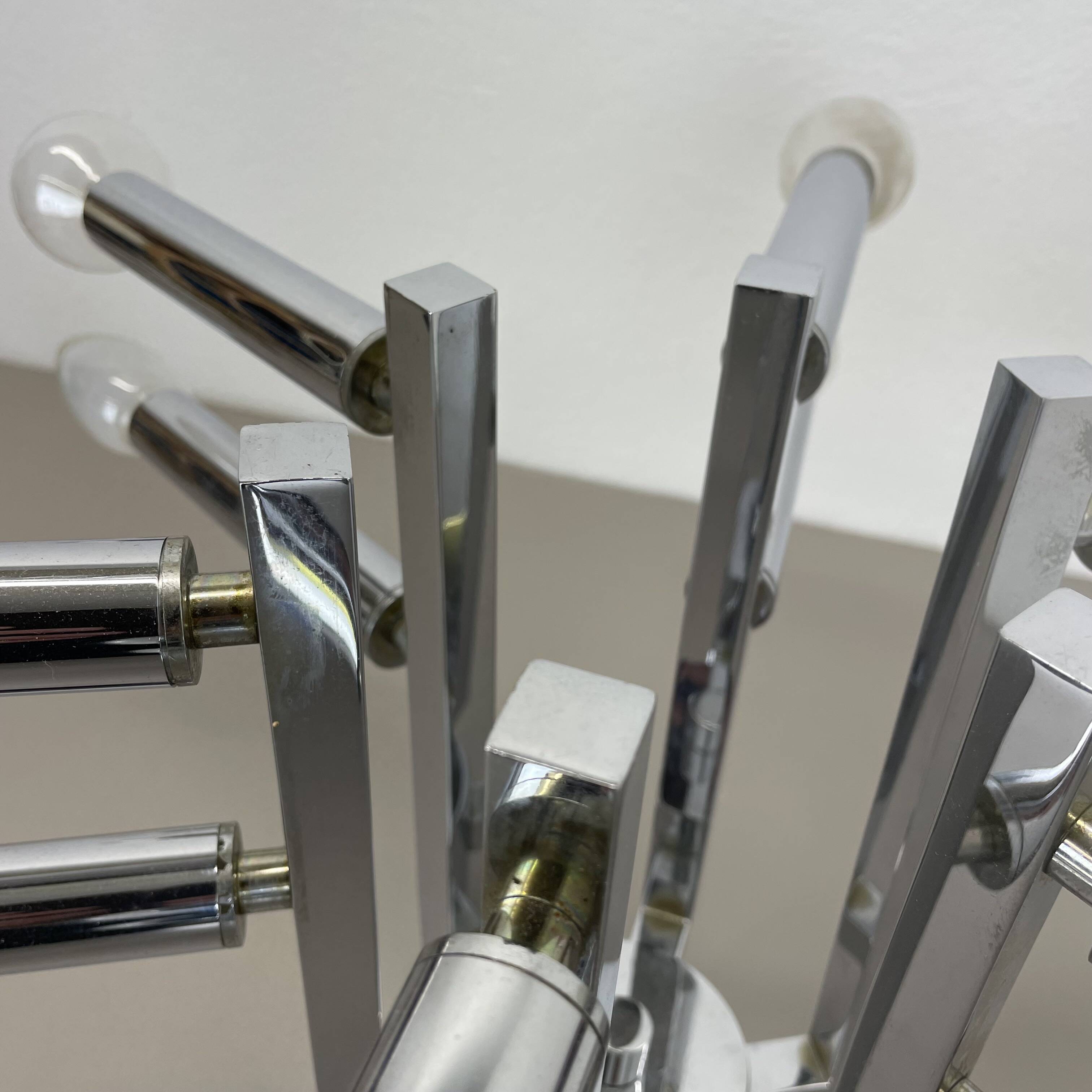 Modernist Huge chromed SPUTNIK Sciolari Style Ceiling Light, Italy, 1970s