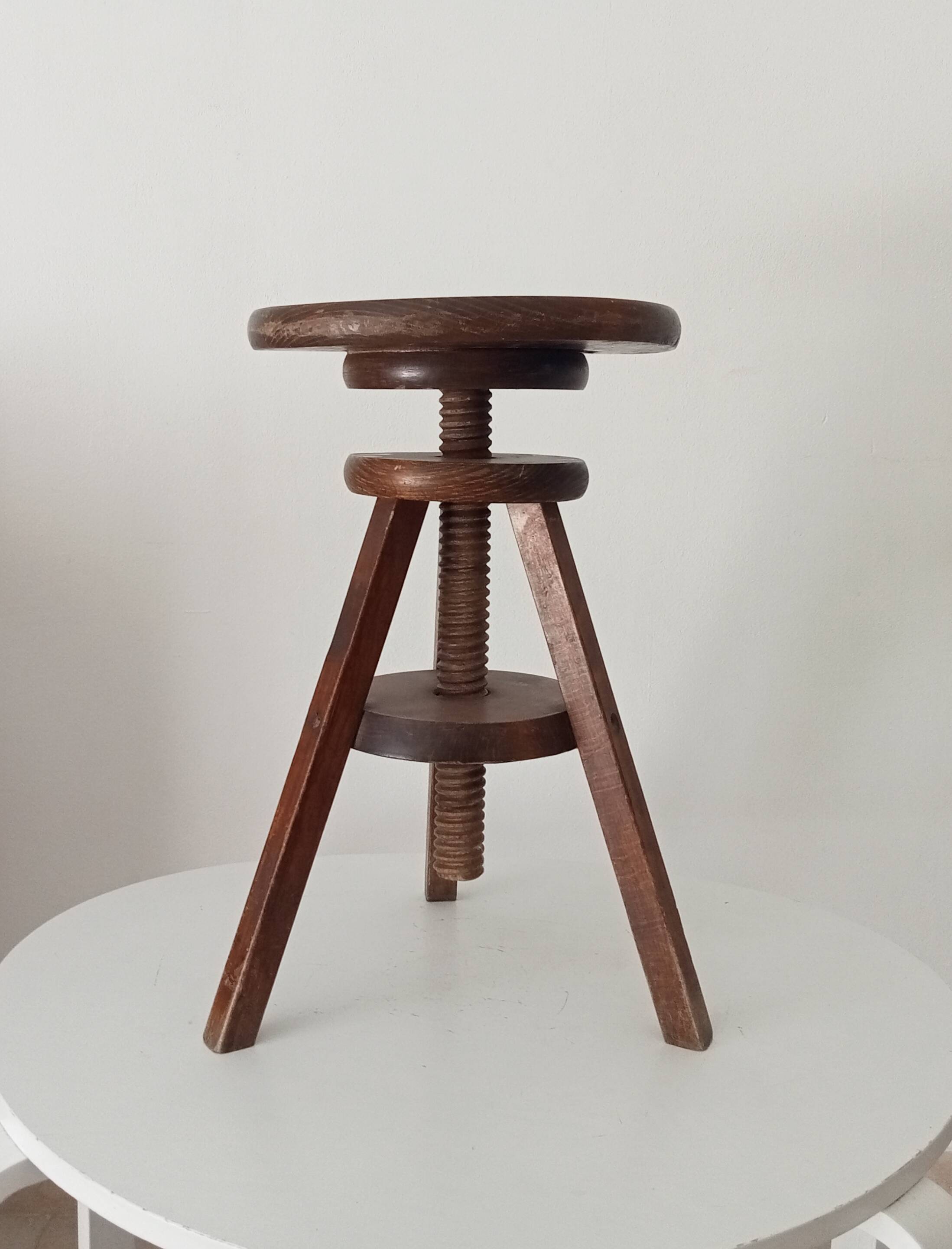 Tabouret de peintre vintage en bois massif