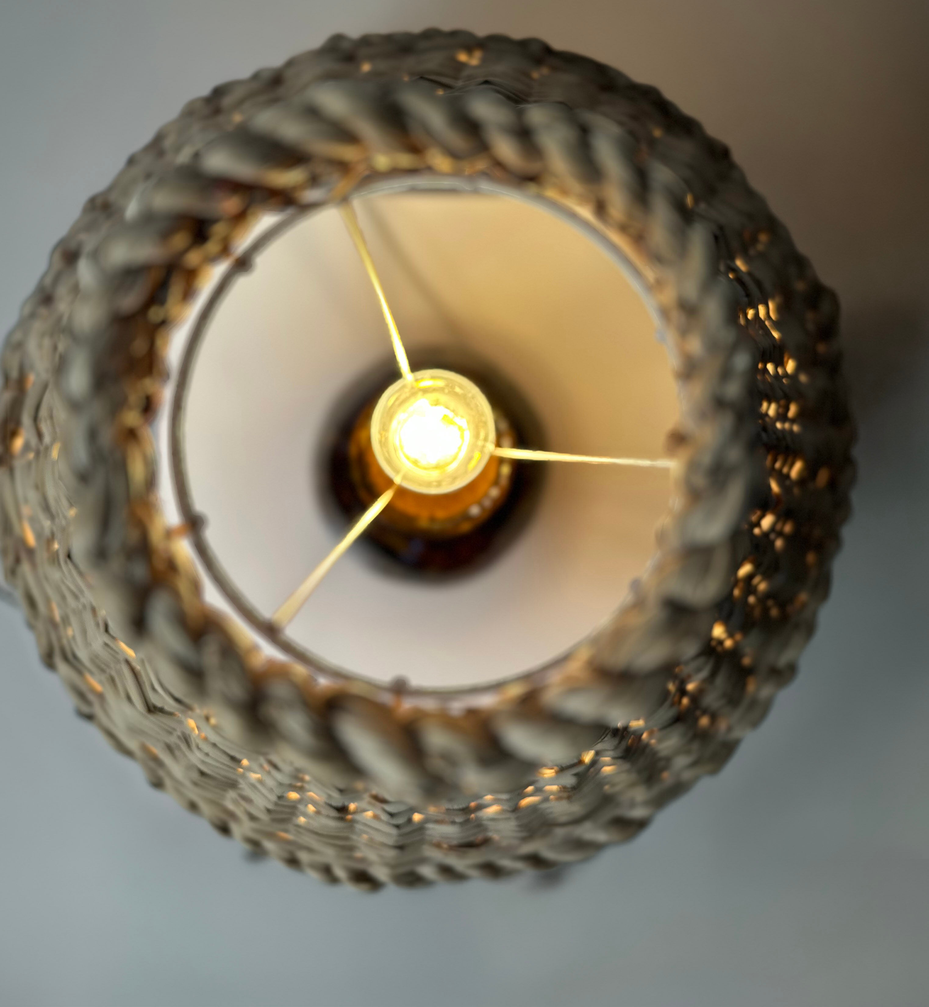 Mid-century ceramic lamp with wicker cap