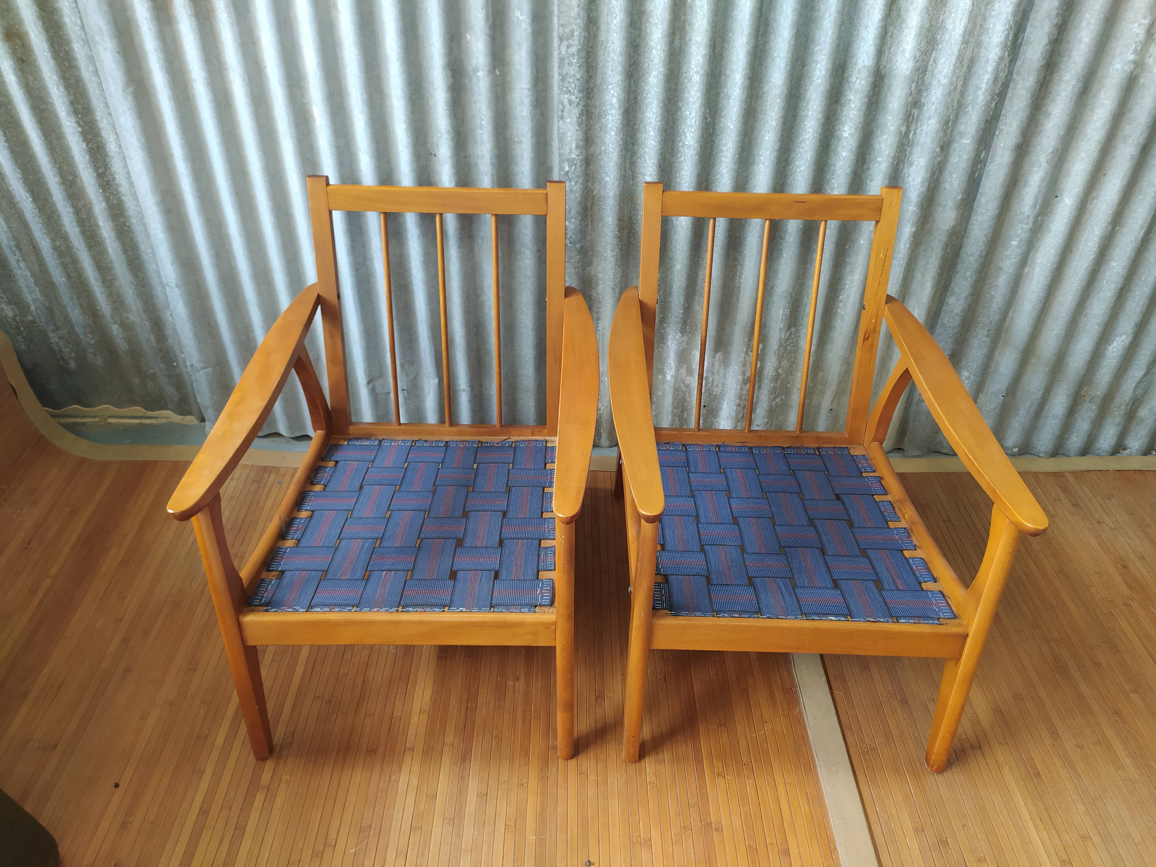 Pair of Scandinavian armchairs compass feet