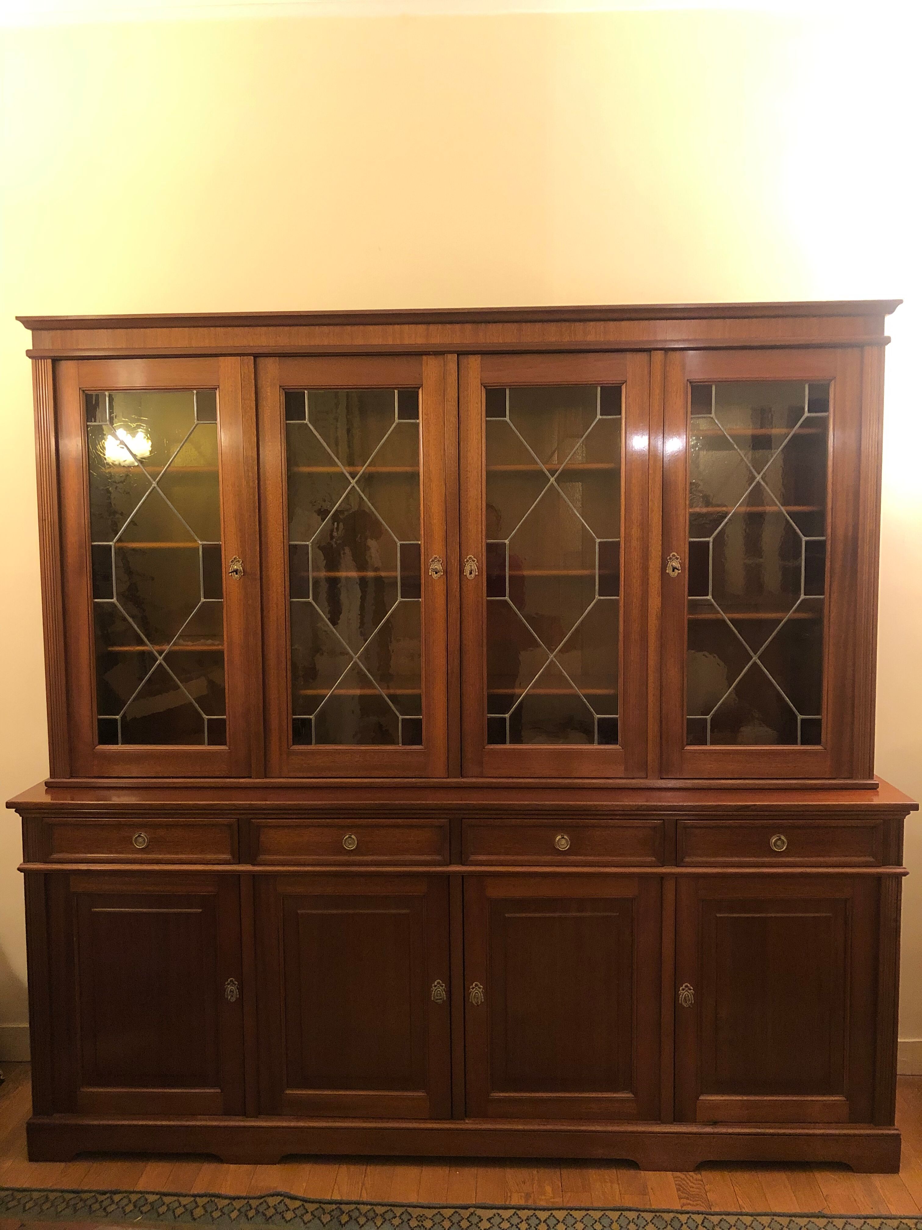 Mahogany wood bookcase and bronze handles