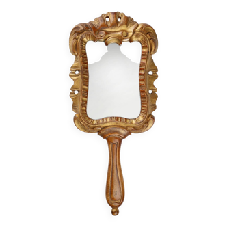 20th century handcrafted wooden hand held mirror, France