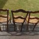 Set of 5 antique wooden chairs with straw seats