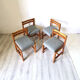 Modernist solid pine chairs with wool fabric seats, 1960s