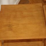 2 light oak bedside tables with two shelves from 1950.