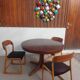 round/oval table with extension, central leg, dark shade, Baumann design
