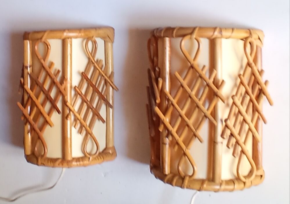 Pair of bamboo sconces 70s