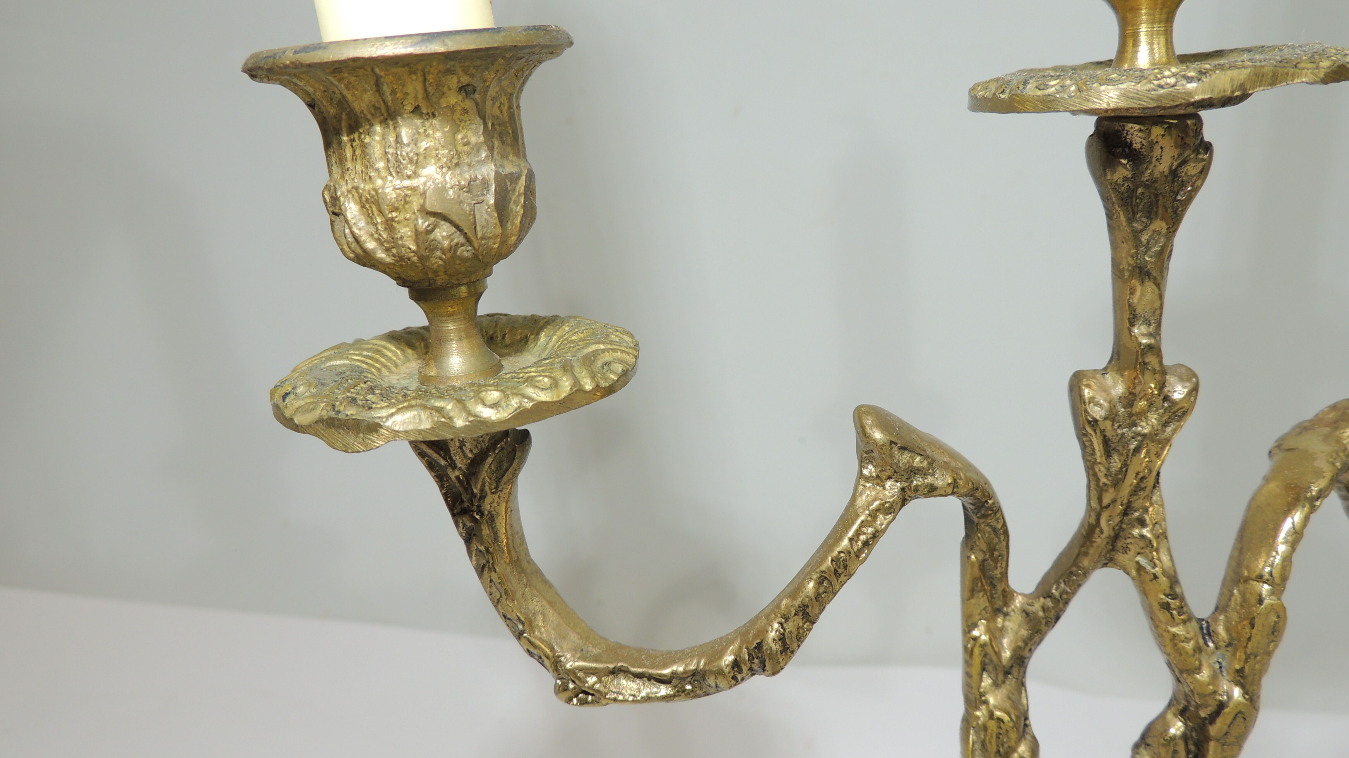 Pair of candle holders / golden brass / vintage / candelabra