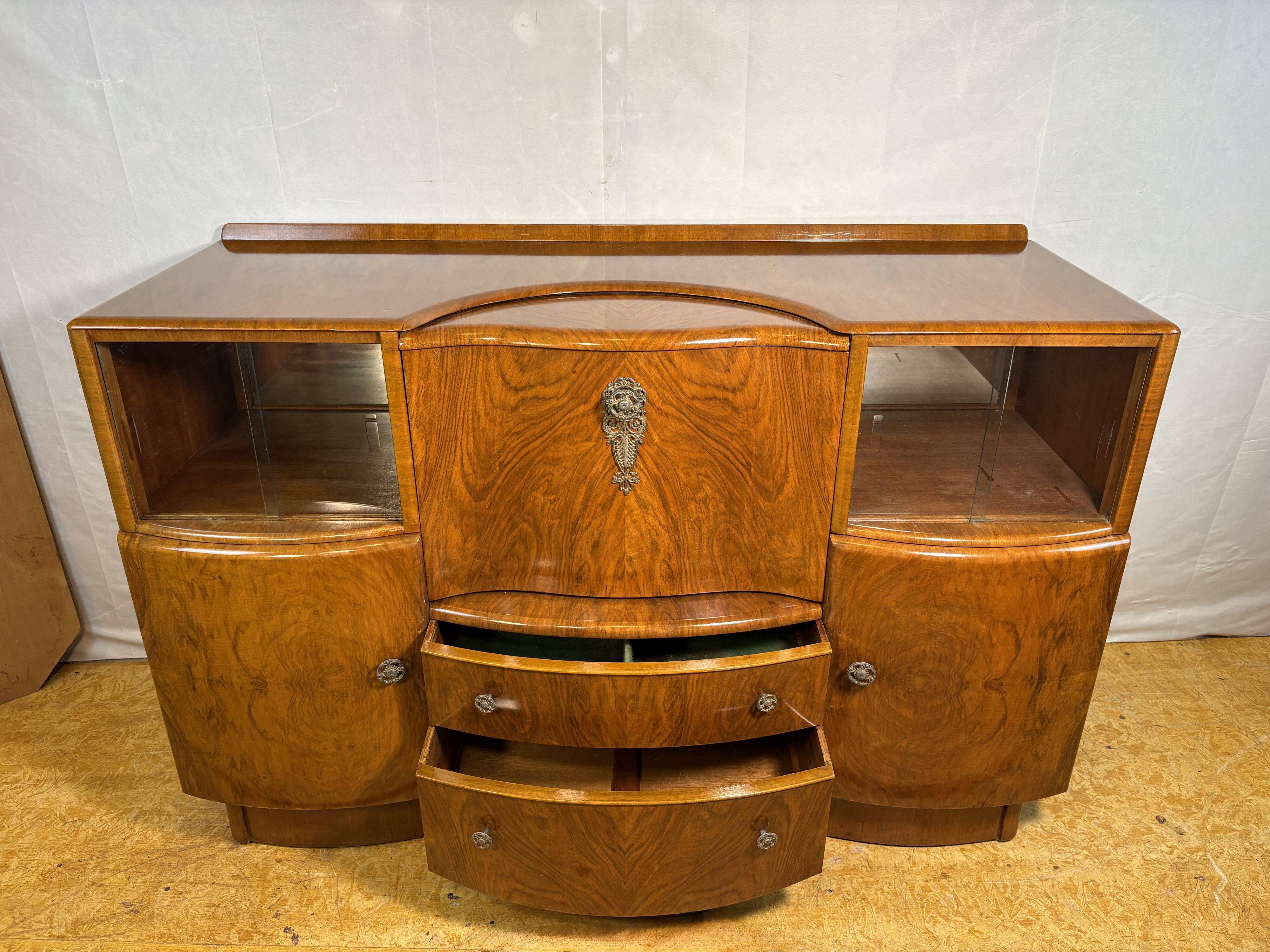 Art Deco Vintage Burr Walnut Cocktail Cabinet Sideboard Beautility1930-1940