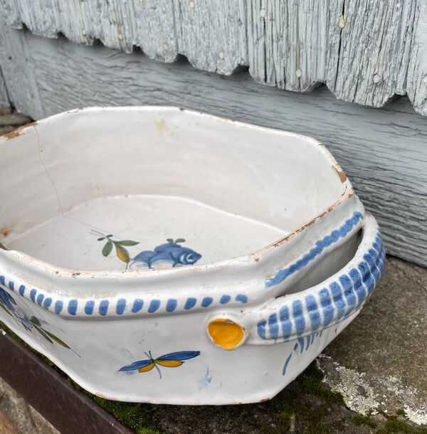 Jardinière rafraichissoir faïence Rouen fleurs feuillage XVIIIème sièc