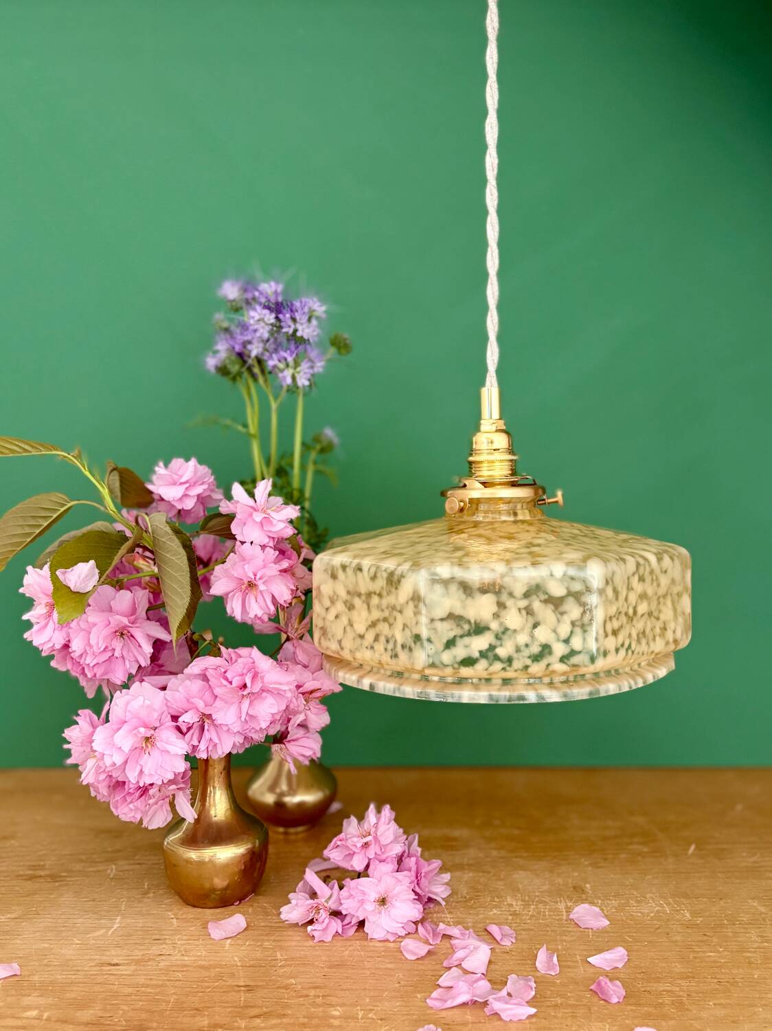 Vintage glass pendant light in yellow from Clichy