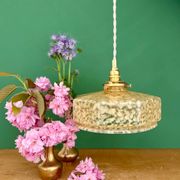 Vintage glass pendant light in yellow from Clichy