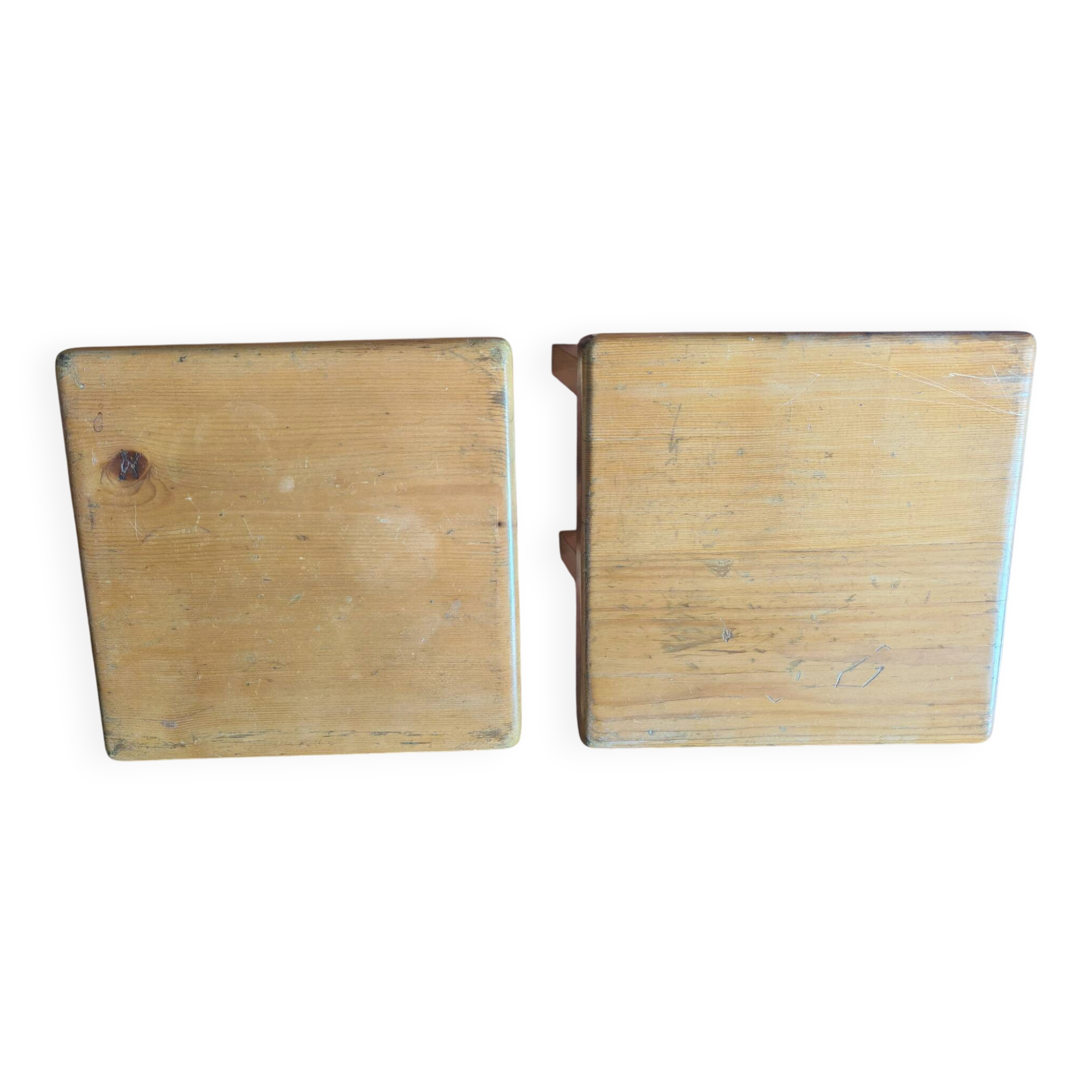 1 set of 2 solid pine stools by Charlotte Perriand, Les Arcs, France.