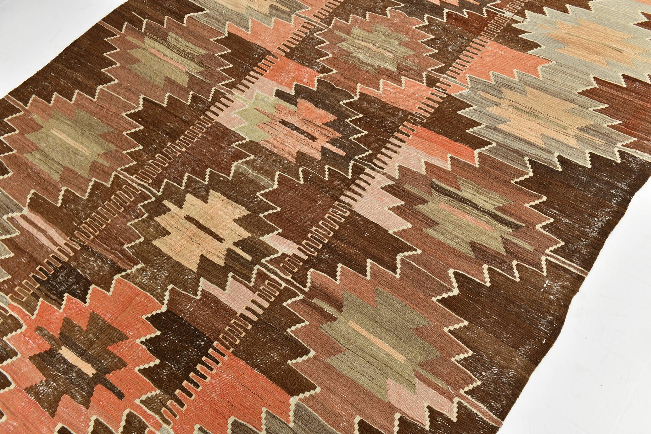 6x12 Brown & Beige Turkish Vintage Kilim Rug, 179x363Cm SK 35163