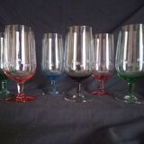 Set of 6 colored Art Deco style glasses, large size, 1960s