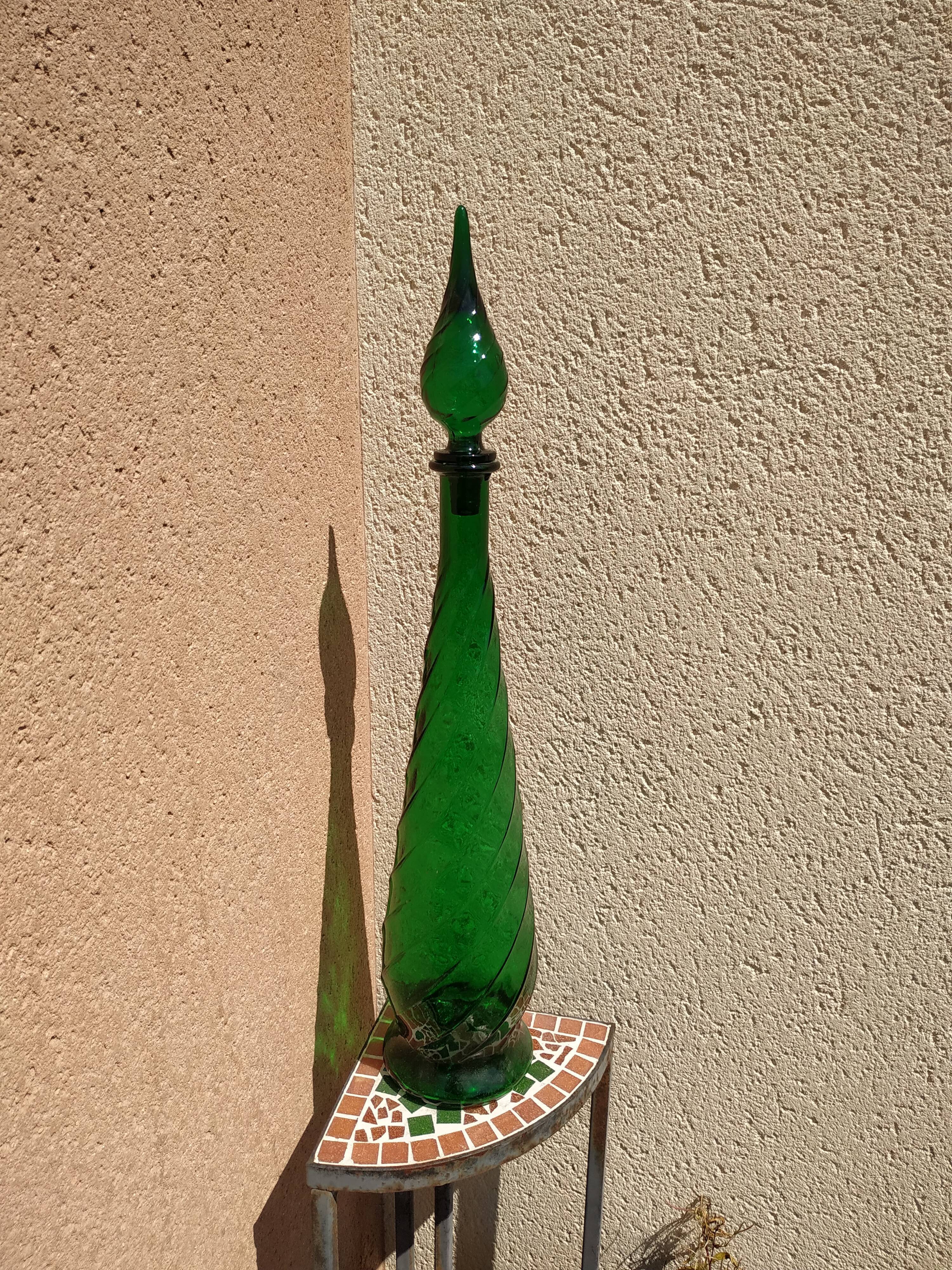 Large Italian bottle green empoli twisted