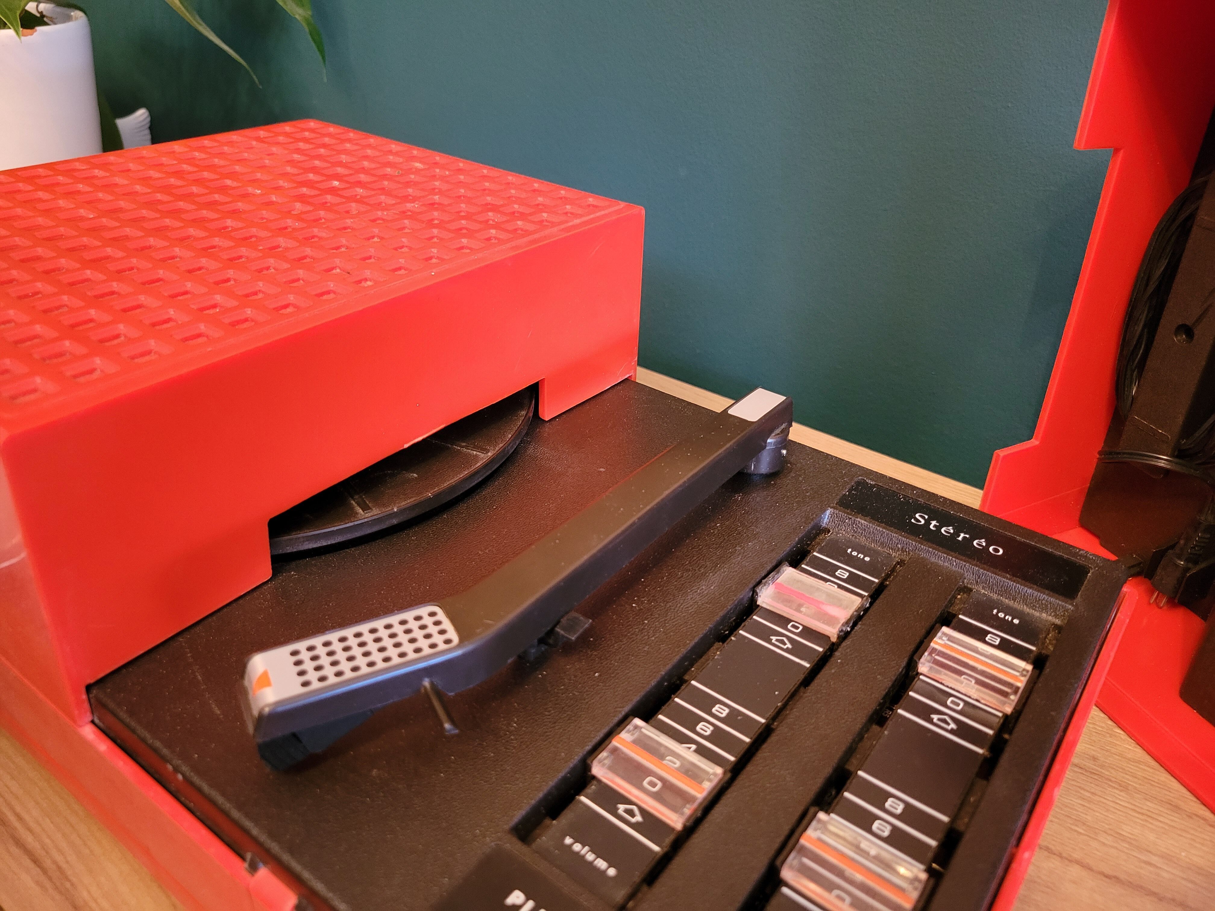 Vintage stereo electrophone record player Continental Edison red orange