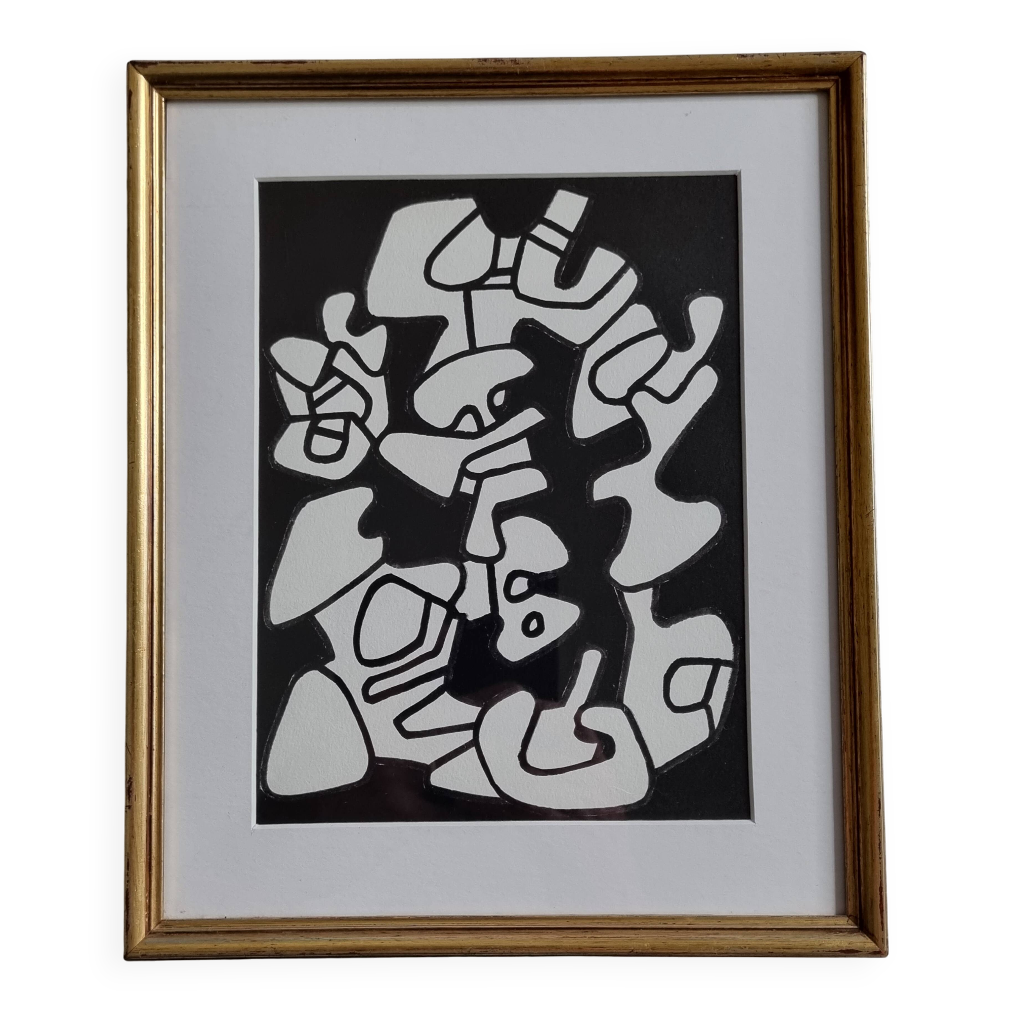 Silkscreen print after Jean Dubuffet, framed, 1970s, 24 x 29 cm