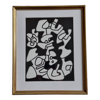Silkscreen print after Jean Dubuffet, framed, 1970s, 24 x 29 cm