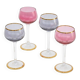Four colorful stemmed wine glasses