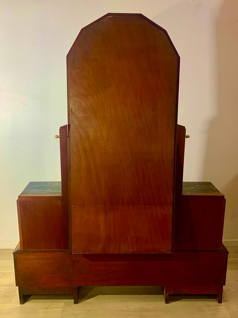 Dressing table art deco 1920 walnut magnifying glass portor marble
