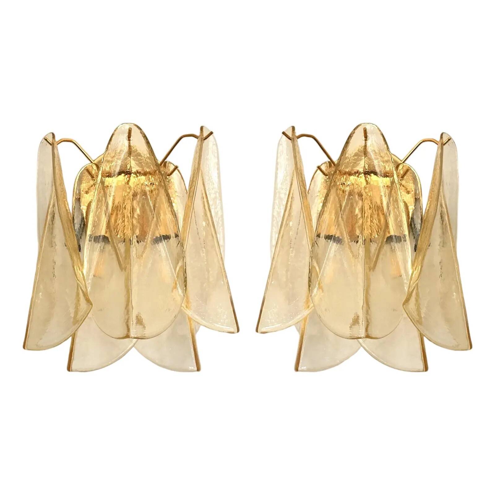 Paire d'appliques en verre de Murano Amber Rondini en or par Simoeng