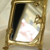 Art Nouveau brass bridge mirror 17 x 13