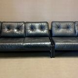 Sofa 5 places modular black leather design 1960