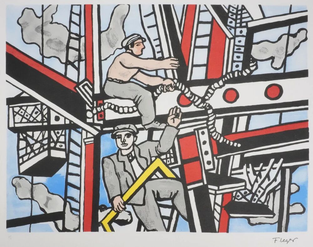 Fernand Léger : Les constructeurs saluant, lithographie signée