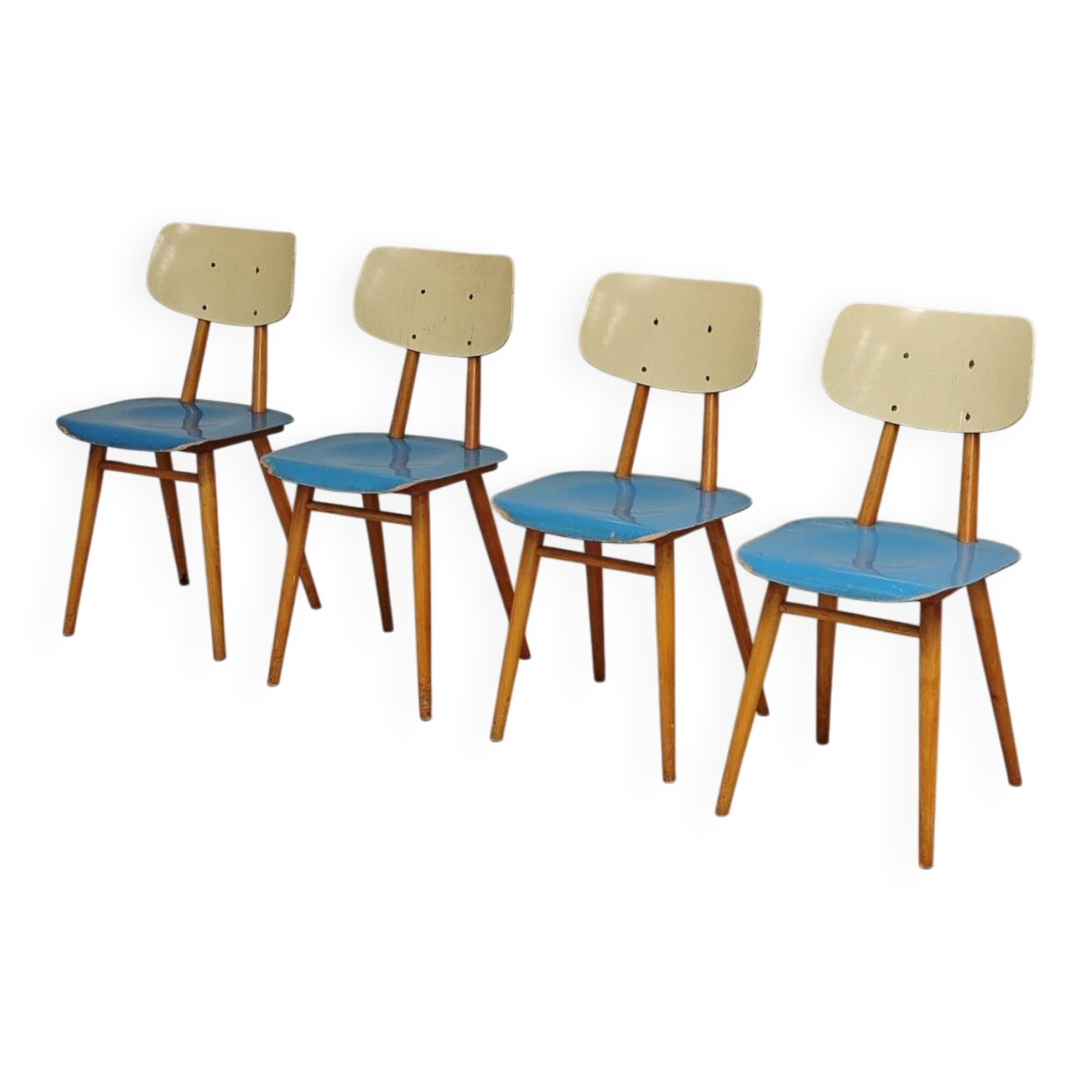 Set of 4 wooden chairs TON Bystrice Thonet blue